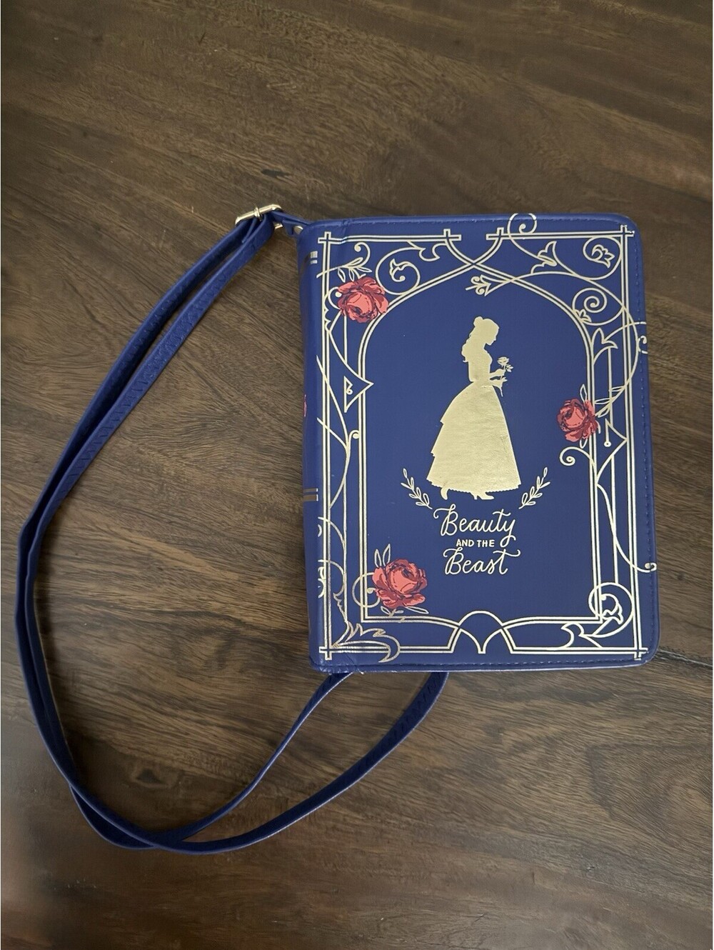 Disney Beauty and the Beast Book Crossbody Bag Belle Blue Gold Rose Purse